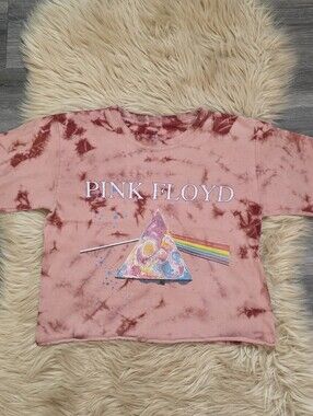 Pink Floyd Pink & Red Tie-Dye Prism Short Sleeve Cropped Tee Women's Size Small